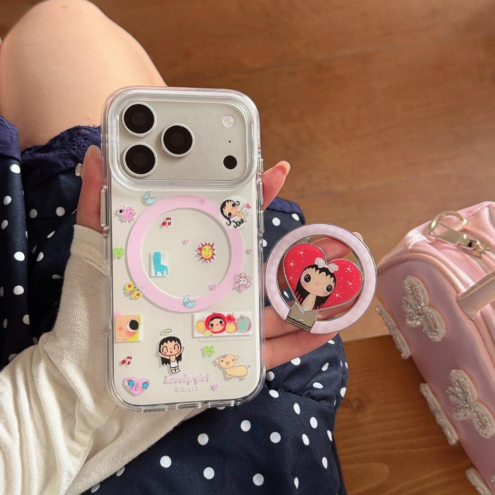 Vỏ cứng Tương thích với iPhone 13 14 14Pro 14ProMax 15 15Pro 15ProMax 16 16Pro 16ProMax 17 17Pro 17ProMax Sticker Wind Angel Pattern Magnet Case