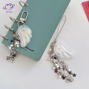 HFTOY 1 Mảnh Cánh Thiên Thần Dễ Thương Dây Xích Ngôi Sao Điện Thoại Di Động Móc Khóa Quyến Rũ Y2K Bapa Mặt Dây Chuyền Túi Treo Trang Trí Cô Gái Quà Tặng ~