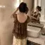 Size lớn Fat MM Mùa hè Phong cách mới Phong cách Hàn Quốc Nhẹ nhàng Giảm tuổi Xù Thiết kế phong cách phương Tây ngọt ngào Niche Sling Top
