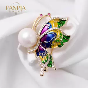 PNPIA- Thời Trang Thanh Lịch Ngọc Trai Trắng Bướm Thổ Cẩm Ánh Sáng Thanh Lịch Sang Trọng Xòe Chân Đa Năng Trang Sức Quần Áo Phụ Kiện Quà Tặng