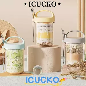 Bộ cốc yến mạch qua đêm ICUCKO, Ly ăn sáng chống rò rỉ 430ML, Hộp đựng yến mạch có nắp Thìa Hộp bảo quản thực phẩm cho sữa chua hạt ngũ cốc yến mạch