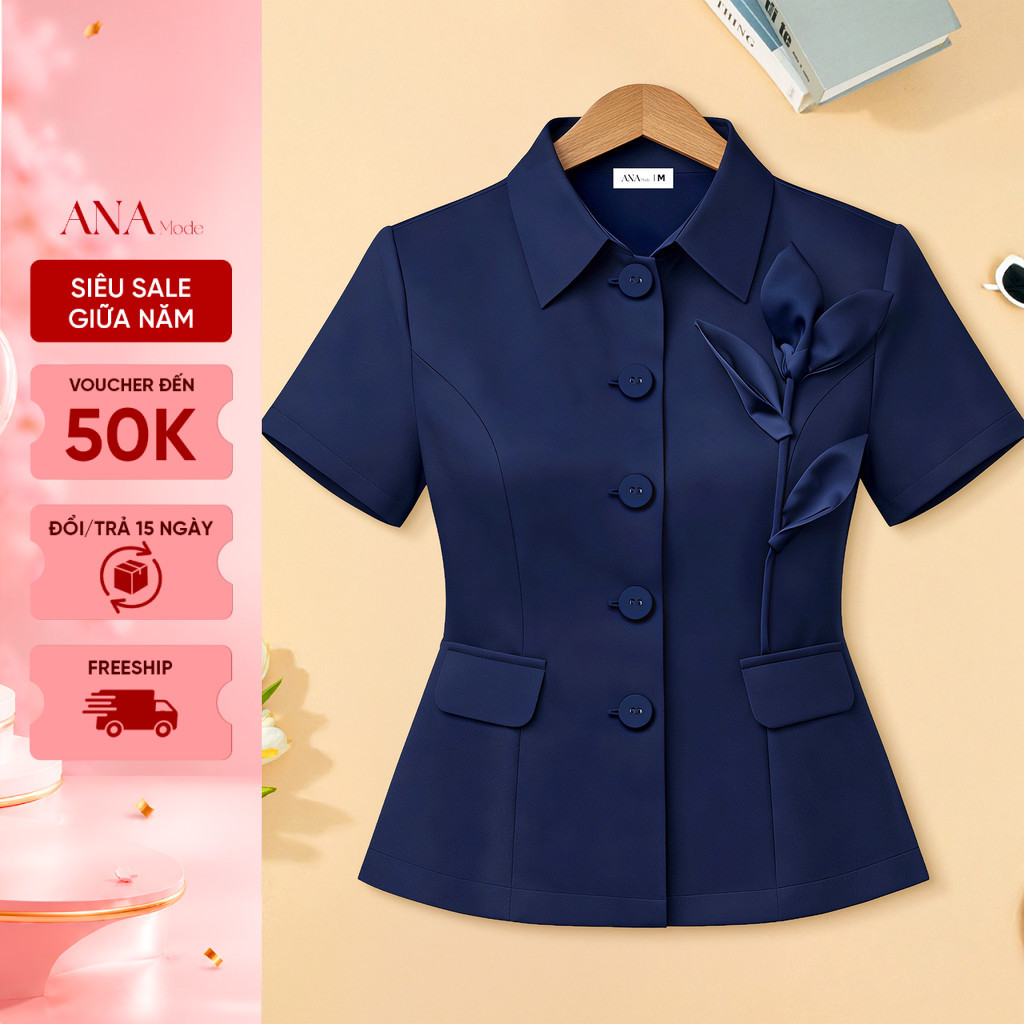 Áo Kiểu Đính Hoa Trung Niên ANA Mode Chất Liệu Cotton Lạnh Thanh Lịch Đi Chơi Quà Tặng Mẹ AK25CHK08