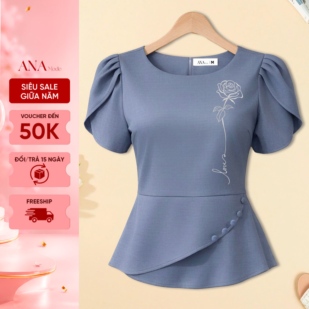 Áo Kiểu Peplum Trung Niên ANA Mode Chất Liệu Cotton Xược Trang Nhã Đi Tiệc Quà Tặng Mẹ AK25VHK14