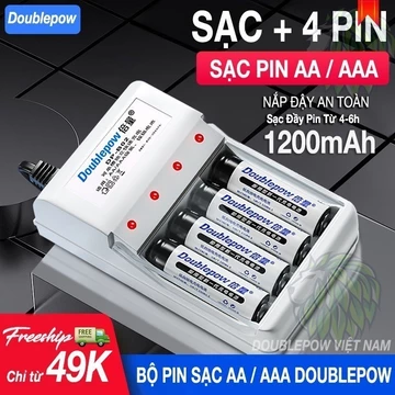 Bộ sạc pin AA/AAA DB02, Pin AA 1200mah Doublepow (hàng chính hãng) Pin Sạc Micro Không Dây - Pin Đồ Chơi Điện Tử - Pin