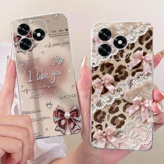 Jelly Bowknot Hoa Bướm Patten Dành Cho Honor X5C 4G Ốp Lưng Honor X5C Plus Trong Suốt Mềm TPU Vỏ Điện Thoại Silicon