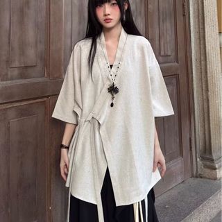 Áo sơ mi nam GKSSS tay ngắn phong cách Trung Quốc Áo choàng Đạo giáo Yamamoto Yohji trung tính chất lượng cao