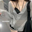 Áo chống nắng cổ chữ V Màu xám mỏng dài tay Pure Desire Slimer Look Top