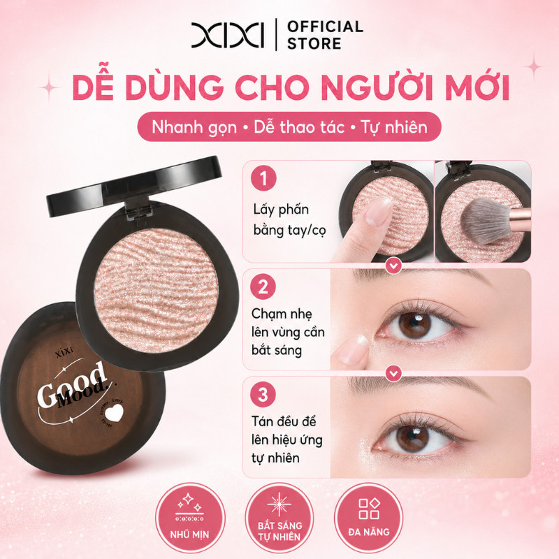 XIXI Phấn Mắt Nhũ Đơn Baked Eyeshadow, Nhũ Mịn Bắt Sáng Lấp Lánh, Lên Màu Chuẩn Lâu Trôi D570