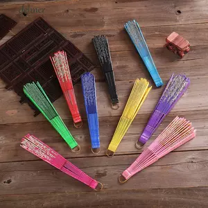 DELMER Quạt Gấp Hoa Ren Lụa Phong Cách Thời Trang Nhựa Vàng Bột Thủ Công Đảng Cưới Cô Gái Nữ Ảnh Chống Đỡ Dụng Cụ
