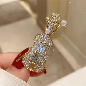 Tinh Tế Thời Trang Violin Cao Cấp Tính Khí Trâm Phù Hợp Với Pin Kim Cương Giả Chống chói Phụ Kiện Thanh Lịch Corsage 6.8