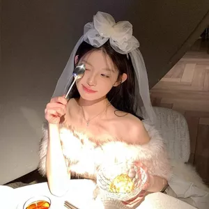 Pháp Nơ Trắng Công Chúa Veil Đầu Mũ Sinh Nhật Mũ Nón Bé Gái Bầu Không Khí Ảnh Đạo Cụ Phụ Kiện Tóc 2026-6-8