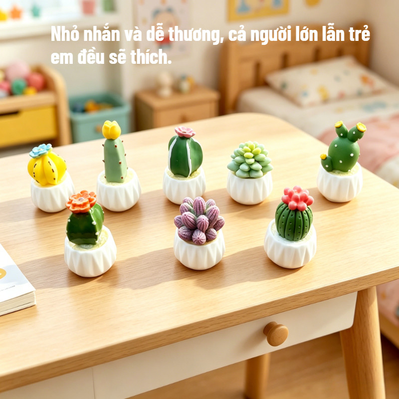 mô hình xương rồng mini sen đá trang trí taplo xe hơi để bàn nhựa chống nắng dễ thương