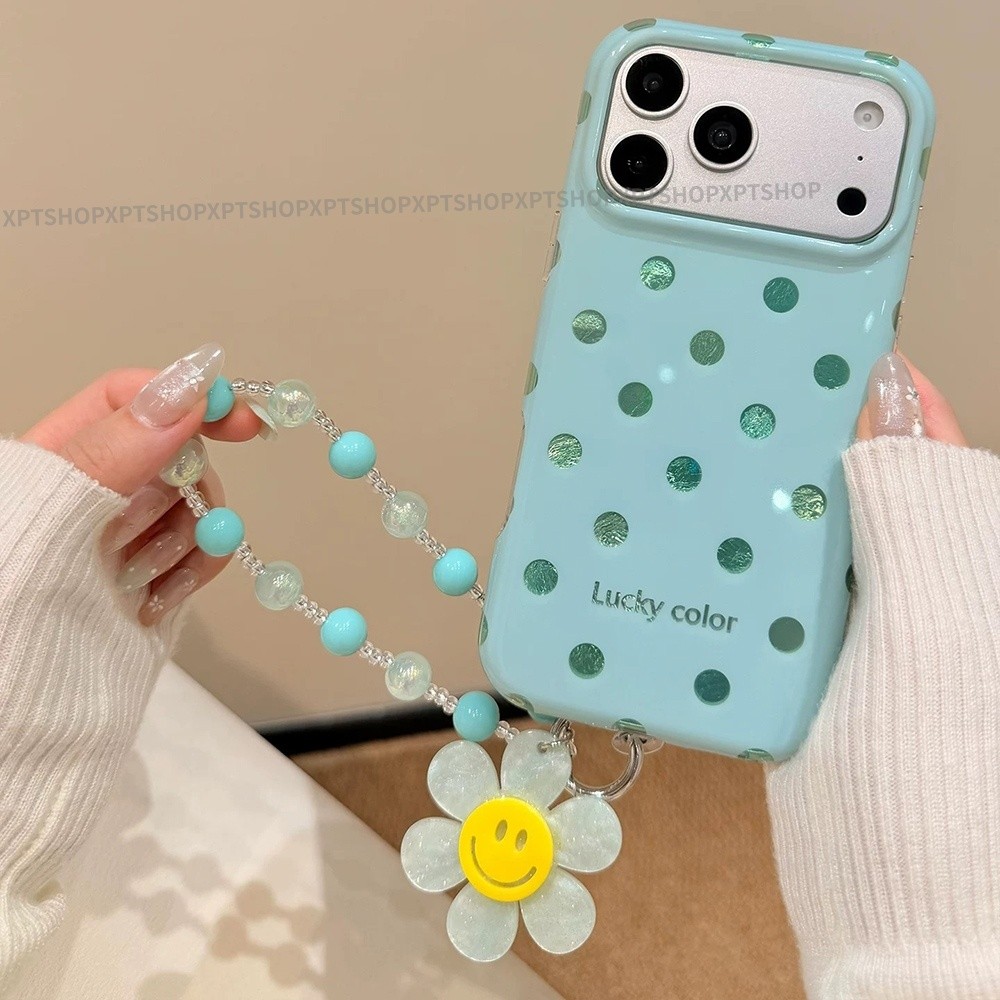 Ốp điện thoại chuỗi hạt hoa chấm bi cho iPhone 17 Pro Max 16 15 Pro Max Vỏ bảo vệ chống sốc