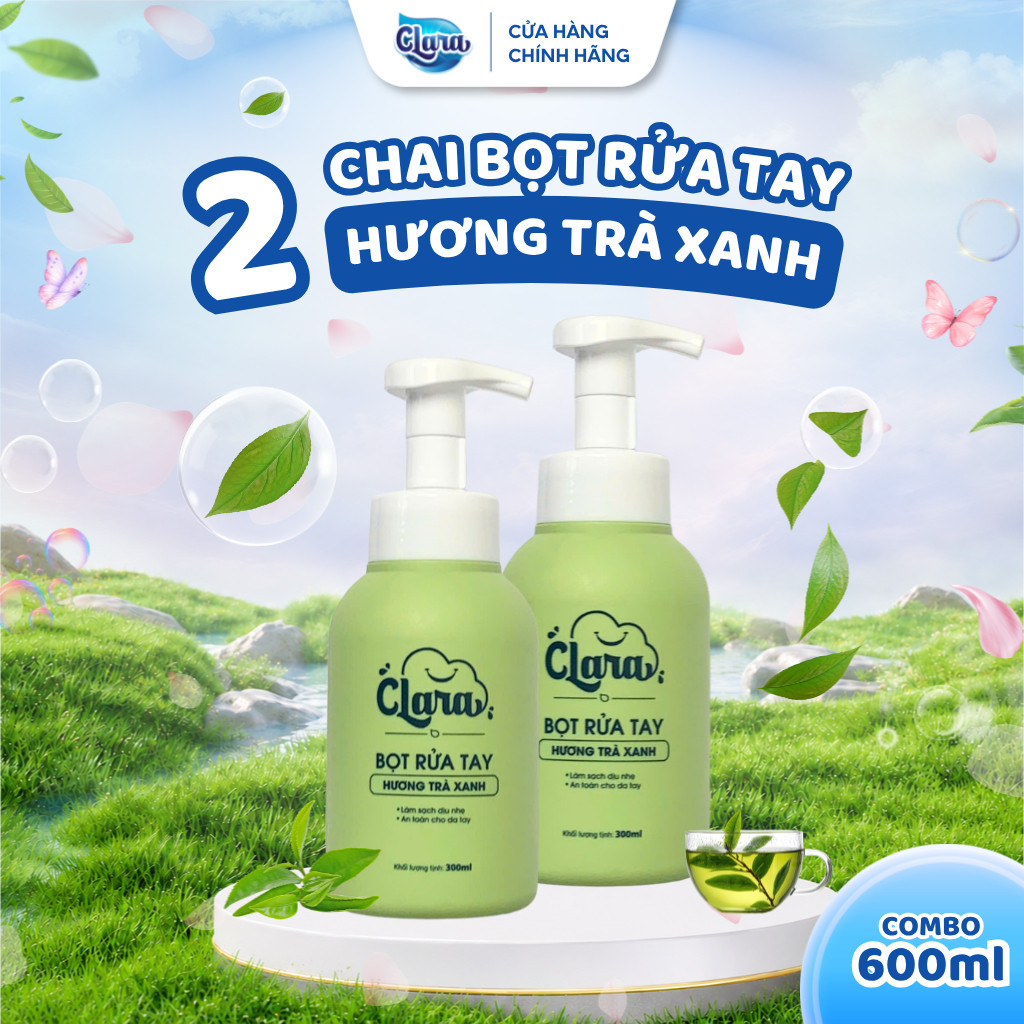 Bọt Rửa Tay Clara Hương Trà Xanh Chai 300ml NRT003, Bọt Vệ Sinh Tay, Lành Tính, Diệt Vi Khuẩn Hàng Chính Hãng