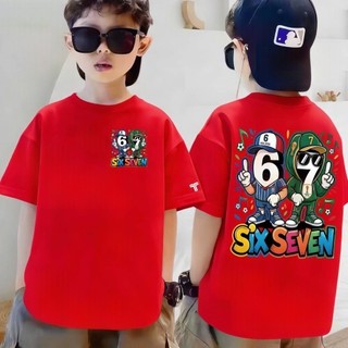 Áo Thun Trẻ Em Bé Trai Gái In SIX SEVEN 67 Cartoon, Áo Bông Ngắn Tay Hè Phong Cách Thời Trang Size 3-12 Tuổi COD