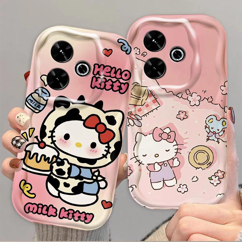 Thích Hợp Cho Redmi 13 12 POCO M6 4G 3D Sóng Mềm TPU Hoạt Hình Kitty Nữ Vỏ Điện Thoại Chống Sốc