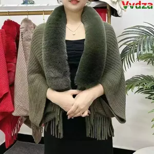 VVDZA Lông Thú Giả Cổ Áo Cardigan Thời Trang Cape Cloak Sang Trọng Quấn