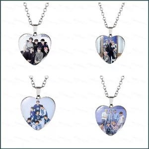 YT4 BTS Hàn Quốc Bangtan Boys hình trái tim đá quý Mặt dây chuyền vòng cổ Trang trí trang sức phổ biến Bộ sưu tập idiol