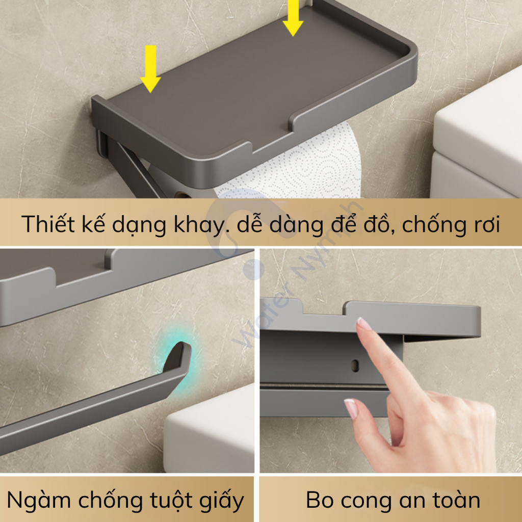 Kệ Để Giấy Vệ Sinh Gắn Tường Sang Trọng Thông Minh – Có Kệ Đặt Đồ, Dán Tường Không Khoan, Chống Nước