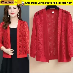 Áo sơ mi điều hòa không khí WOODNEST, Áo len Cardigan nữ mùa hè ren hoa, Khăn choàng lưới thắt lưng thoáng khí cực lớn dành cho nữ
