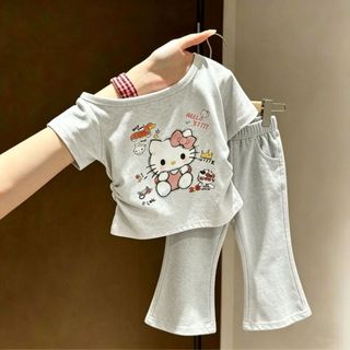 Áo thun ngắn tay cho trẻ em mùa hè Bé gái 2026 Phim hoạt hình mới in hình mèo hàng đầu