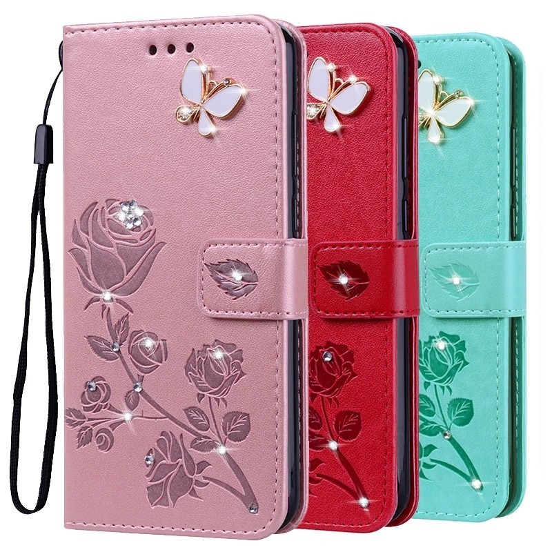 Kim Cương Dập Nổi In Hoa Hồng Ốp Lưng Điện Thoại Infinix Note 60 Pro 5G X6878 X6879 Sách Da Full Silicone Cover