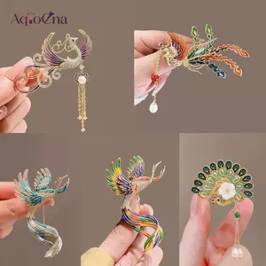 AqToCna Phong Cách Trung Hoa Phượng Hoàng Men Trâm Cài Vintage Gradient sel Phoenix Corsage Đa Năng Sáng Bóng Chân Quần Áo Phụ Kiện Quà Tặng AqToCna