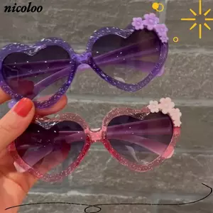 Kính râm hoa hoạt hình NICOLOO, Kính râm trẻ em họa tiết trái tim dễ thương, Kính mắt trẻ em chống tia cực tím đáng yêu ngọt ngào Bảo vệ trẻ em