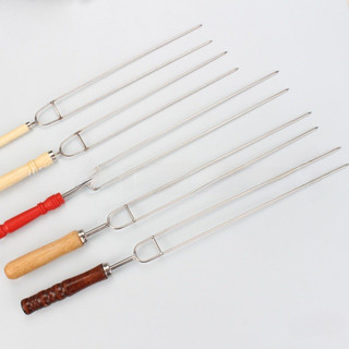 Nĩa xiên thịt nướng thép không gỉ hình chữ U tay cầm gỗ, dùng cho cánh gà/chân cừu/BBQ