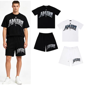 Chất Lượng Cao Đường Phố Cao Phong Cách Kim Loại In Chữ + Quần Short Phù Hợp Với 26SS Phong Cách Mới