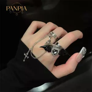 PNPIA- Y2K Gothic Edgy & Cánh quỷ dễ thương Nhẫn có thể điều chỉnh Phụ kiện thời trang nữ