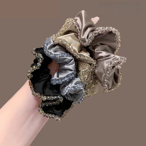MAUROPOLI Phong Cách Mới Retro Kim Cương Giả Viền Scrunchy Dây Buộc Tóc Đơn Giản Sang Trọng Dây Buộc Tóc Băng Đô