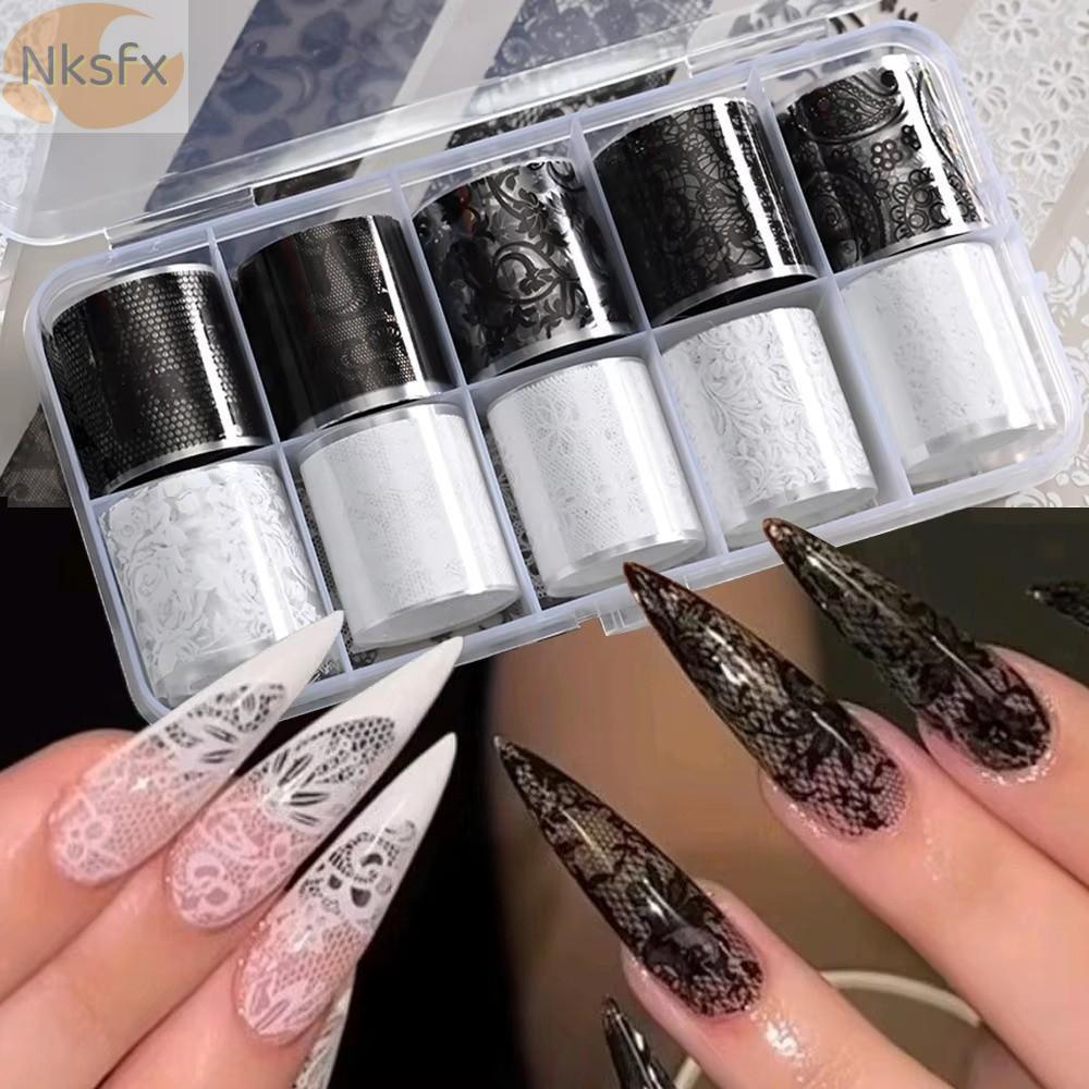 Lá móng tay NKSFX, miếng dán in da báo đen hiệu ứng sequin, thiết kế ren họa tiết sọc nghệ thuật dán trang trí