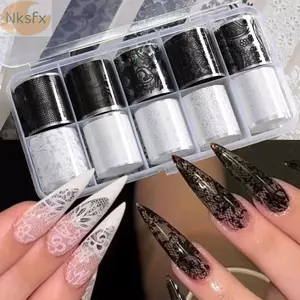 Lá móng tay NKSFX, miếng dán in da báo đen hiệu ứng sequin, thiết kế ren họa tiết sọc nghệ thuật dán trang trí