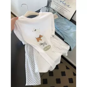 Tay Ngắn Chống Nắng Tay Dễ Thương Top Ngọt Ngào Hẹn Hò Mặc Phong Cách Hàn Quốc In Hình Áo Thun Nữ Mùa Hè Thường Ngày Giả Hai Miếng