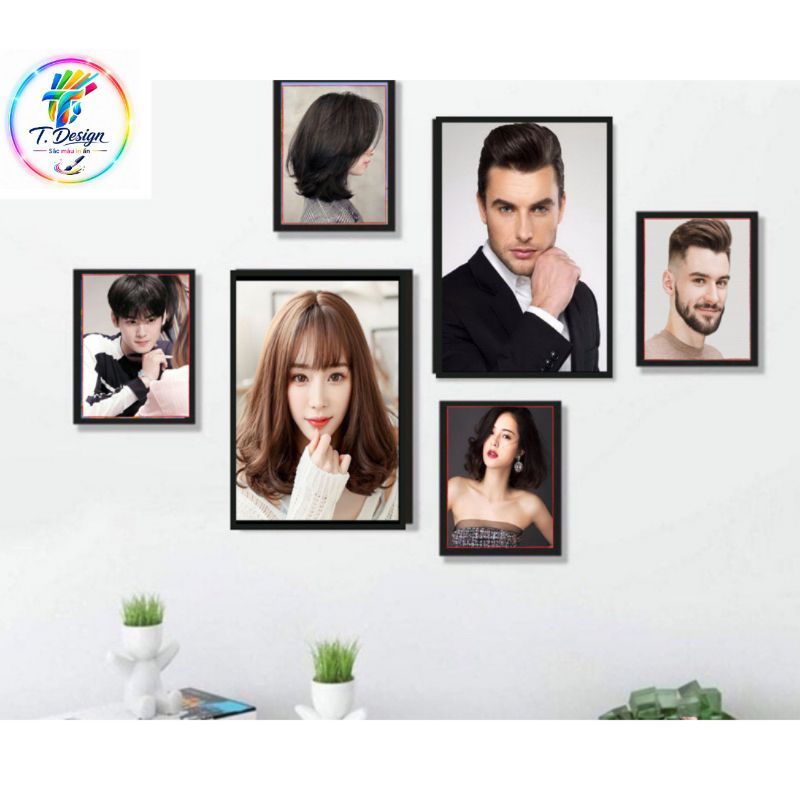 Bộ 6 tranh decor treo tường cho salon tóc nam, mẫu đa dạng, có keo dán sẵn.