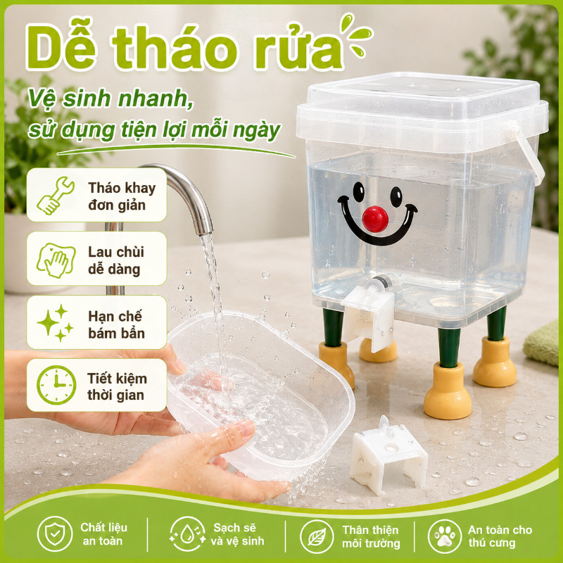 Máy Phun Nước Tự Động 3L/5L Trong Suốt Cho Thú Cưng, Bình Uống Có Bát Cho Chó Mèo Chất Liệu PP Dễ Làm Sạch