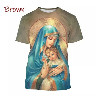 Trinh Nữ Maria Đồ Họa Áo 3D In Hình Mẹ Của Chúa Áo nam Nữ Cơ Đốc Giáo Tee Vintage Mùa Hè Unisex Tay Ngắn Kid Tops