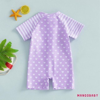 MG-Toddler Đồ Bơi Bé Gái Mùa Hè Tay Ngắn Cổ Tròn Chấm Sọc In Dây Kéo Phía Trước Đồ Bơi Dễ Thương
