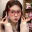Phiên Bản Hàn Quốc Tròn Encore Đỏ Kính Siêu Nhẹ Retro Khung Tròn Mềm Mại Cô Gái Mặt Trơn Kính Trơn Có Thể Được Trang Bị Bằng Cấp