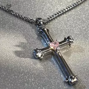 Thời Trang Nữ Trái Tim Sáng Bóng Zircon Mặt Dây Chuyền Chữ Thập Nelace Cổ Điển Đơn Giản Unisex Xương Đòn Dây Chuyền Punk Hip Hop Trang Sức Tiệc [Mina]