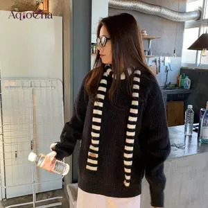 AqToCna Mùa Thu Đông Sọc Tất Cả Trận Đấu Khăn Ấm Áp Phong Cách Hàn Quốc Không Khí Học Sinh Khăn AqToCna