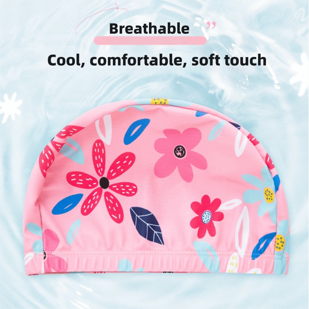 Mũ bơi NKSFX, Mũ bơi in hình hoạt hình chống nước, Mũ bơi trẻ em bằng vải Polyester có độ đàn hồi cao thoải mái Thể thao dưới nước