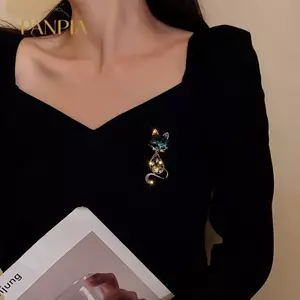 PNPIA- Kim Cương Giả Mèo Mặt Dây Chuyền Thổ Cẩm Cho Nữ Màu Vàng Hợp Kim Động Vật Chân Pha Lê Thời Trang Xòe Hàng Ngày Phụ Kiện