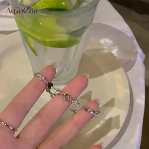AqToCna Zircon Ins Vòng Tay Dành Cho Nữ Thời Trang Hàn Quốc Cô Gái Ngọt Ngào Lấp Lánh Trái Tim Rỗng Tinh Tế Dây Xích Vòng Tay Trang Sức Dự Tiệc Quà Tặng AqToCna