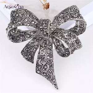 AqToCna Pha Lê Kim Cương Giả Nơ Cài Áo Sơ Mi Nữ Cổ Lớn Nơ Thổ Cẩm Trang Sức AqToCna
