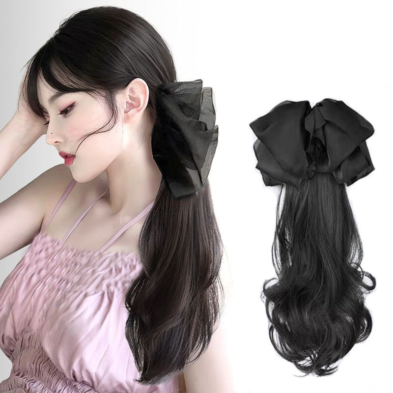 Tóc giả đuôi ngựa kèm nơ,45cm,nơ tháo rời được,xoăn bồng bềnh sóng tự nhiên,Mẫu mới 2026