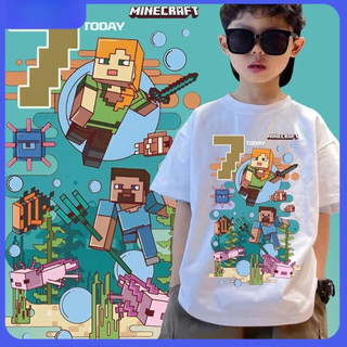 Áo phông in Minecraft hoạt hình cho bé trai với vải cotton thoải mái và mềm mại