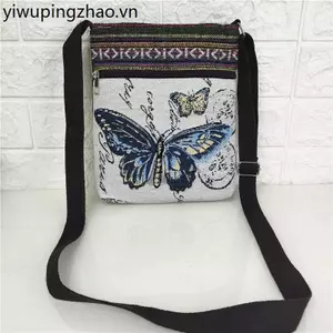 Túi Nữ Phong Cách Dân Tộc Vải Dây Kéo Đôi Đeo Ngang Một Vai