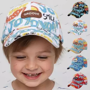 Mũ bóng chày trẻ em PYCOU, Mũ Graffiti chống nắng Hip Hop SMILE, Mũ chống nắng trẻ em có thể điều chỉnh thoáng khí hợp thời trang cho bé trai bé gái 2-8Y